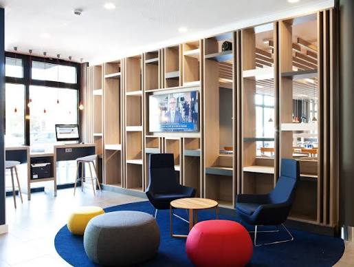 Lobby of Holiday Inn Express in Saarbrücken Germany.