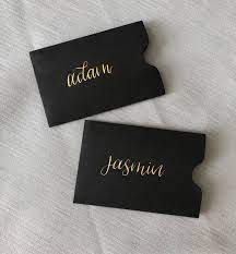 That being said, we will design your. Hand Lettered Black Gift Card Envelopes Black Business Card Etsy Gift Card Envelope Business Card Sleeve Wedding Name Cards
