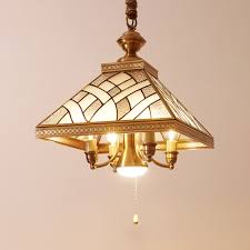 Glass Craftsman Pendant Lamp With Pull Chain 5 Lights Tiffany Antique Ceiling Lamp In Gold For Hotel Beautifulhalo Com