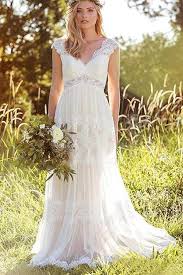 Simple A Line V Neck Bohemian Lace Bridal Gown Beach Wedding Dresses Mw293 In 2020 Cap Sleeve Wedding Dress Lace Bohemian Wedding Dresses Ivory Wedding Dress