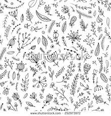 Black And White Line Drawing Background Seamless Pattern Of Black Herbs Plants Flowers And Leaves On White Background Seamless Patterns Black And White Background Black And White Lines