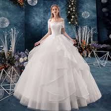 Cheap wedding gowns online in india. Modern Fashion White Wedding Dresses 2019 Ball Gown Off The Shoulder Beading Sequins Lace Flower Short