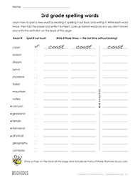 Remember to teach 2nd graders only a few words at a time. 3rd Grade Spelling Words List 26 Of 36 3rd Grade Word Lists Worksheet Greatschools