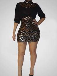 Black Golden Patchwork Geometric Sequin Bodycon Nye Banquet Party Mini Dress Mini Dresses Dresses