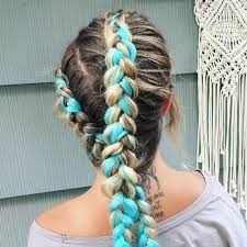Mekosmanes Blue Kanekalon Hair Extension In Dutch Braids Perfect For Burningman Or You Braids With Extensions Kanekalon Hairstyles Kanekalon Hair Extensions