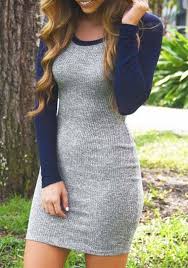 Grey Patchwork Long Sleeve Casual Mini Dress Mini Dress Casual Color Block Bodycon Dress Fashion