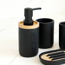 Browse our range of bathroom accessories, including bathroom scales, soap dispensers and more. Buy N C 4 Pcs Resin Bathroom Accessories Set Includes Decorative Soap Dispenser Soap Dish Tumbler Toothbrush Holder With Wood And Bamboo Accessories Black Online In Indonesia B08xz3y3l5