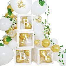 Buy Baby Shower Balloon Boxes Party Decorations Oh Baby Party Balloon Boxes White And Gold Balloons Palm Leaves Ivy Garland For Oh Baby Shower Party Decorations Boy Girls Online In Usa B08fy4dzqr