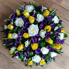 Appropriate to send to a residence as well as to a funeral home, memorial service or wake, the basket of memories flower arrangement features a bright purple and yellow color scheme. Farewell Posy My Last Goodbye