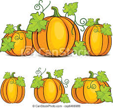 Pumpkin varieties come from 4 main cucurbit squash groups: Halloween Pumpkins Yellow Pumpkins Witn Green Leaves Halloween Vector Illustration Canstock