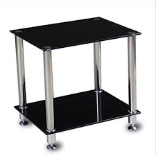 Rated 4.5 out of 5 stars. Gototop 2 Tier Black Glass Coffee Table Square End Table Sofa Table Stainless Steel Legs With Storage Shelf 50x40x48cm Buy Online In Qatar At Qatar Desertcart Com Productid 65527961