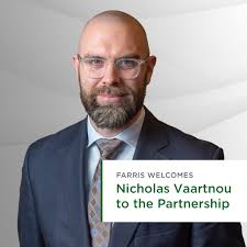 Farris is pleased to welcome Nicholas Vaartnou to the partnership. Nicholas  is based in Victoria and represents clients throughout the province.  Nicholas' practice primarily involves commercial and administrative  litigation and he routinely