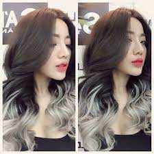 Dark Hair Brown Grey White Ends Dip Dye Hair Ombre Hair Blonde Trendy Hair Color