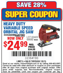 Check out our jig saws from bauer and chicago electric. Harbor Freight Tools Coupon Database Free Coupons 25 Percent Off Coupons Toolbox Coupons Heavy Duty Tool Free Variable Speed Orbital Jig Saw
