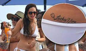 Tulisa FINALLY reveals her hidden tattoo in Marbella a tacky Lucky You  inking along on her bikini line 
