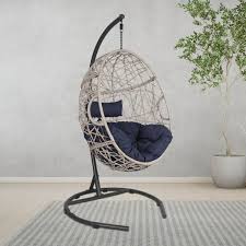 Watford wicker teardrop swing chair. Ulax Furniture Outdoor Patio Wicker Hanging Basket Swing Chair Tear Drop Egg Chair With Cushion And Stand Navy Walmart Com Walmart Com