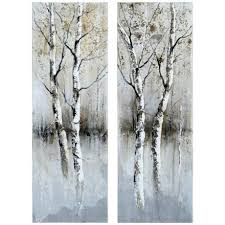 Birch Tree Wall Art Uttermost Set Of 2 Birch I Ii Hand Painted Tree Wall Art V4033 Lamps Plus Birches Painting Birch Tree Art Tree Art
