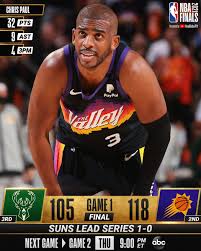 Phoenix suns vs milwaukee bucks free live stream, game 6 score, odds, time, tv channel, how to watch nba finals online (7/20/21) today 5:09 pm nba top 5 plays of the night | july 17, 2021 Nba On Twitter Game 1 Final Score Chris Paul Puts 32 Pts 9 Ast As The Suns Win Game 1 Of The Nbafinals Presented By Youtube Tv Thatsgame Game 2
