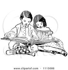 Clipart Vintage Black And White Brother And Sister Reading A Book Royalty Free Vector Illustration Free Vector Illustration Illustration Vintage Illustration