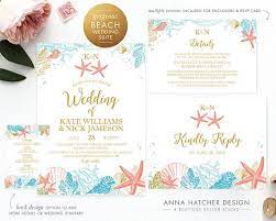 Beach Theme Wedding Invitation Set Instant Download Pdf Etsy Beach Theme Wedding Invitations Destination Wedding Invitations Wedding Reception Invitations