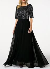 Us 32 19 Sequin Embellished Black Half Sleeve Chiffon Maxi Dress Black Chiffon Maxi Dress Chiffon Maxi Dress Cheap Maxi Dresses
