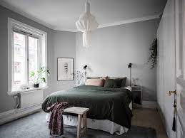 Room darkening curtains prevent most light from entering and provide privacy both day and night by blocking the view into the room from outside. Cozy Bedroom In Green And Grey Coco Lapine Design Gray Bedroom Walls Grey Green Bedrooms Light Gray Bedroom