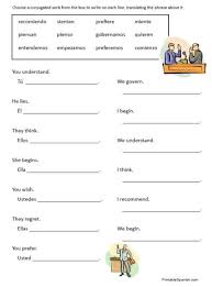 Free Stem Changing Verbs Worksheets Printable Spanish Spanish Worksheets Spanish Conjugation Practice Worksheets For Kids