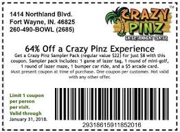 Get A Crazy Pinz Sampler Pack Regular Value 22 For Just 8 With This Coupon Sampler Pack Includes 1 Game Of Lazer Tag Ropes Course Sampler Pack Fort Wayne