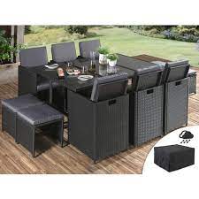 Comme son nom l'indique, un salon de jardin est un salon d'extérieur. Sophia Salon De Jardin Encastrable 10 Places En Resine Tressee Noir Avec Coussins Gris Housse De Protection Couleur Noir Best Mobilier Pas Cher A Prix Auchan