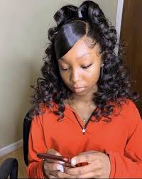 Half Up Half Down With Swoop In 2020 Hair Ponytail Styles Wig Hairstyles Natural Hair Styles