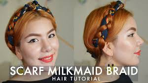 Scarf Milkmaid Braid Hair Tutorial Less Than 10 Mins Short Long Hair Short Hair Tutorial Milkmaid Braid Short Hair Hair Tutorial