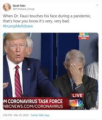 Fauci's facepalm refers to a viral clip of anthony fauci, the director of the national institute of allergy and infectious diseases, facepalming during a whitehouse press briefing regarding the coronavirus outbreak in march 2020. Dr Anthony Fauci Smirks At Trump During Coronavirus Press Conference Daily Mail Online