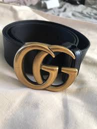 Black And Gold Gucci Belt Black Leather Belt With Double G Buckle Size 90 Cm Antiqued Brass Hardware With A Shiny Finish 1 5 Width Made In Italy Belt Gucci Belt Black Leather Belt