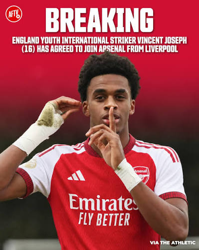 🚨BREAKING: Arsenal have reached an agreement to sign England youth international striker Vincent Joseph (16) from Liverpool. ✓🌟 The two clubs are currently discussing a fee for the highly-rated youngster! ⏳