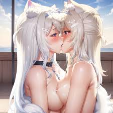 Fuwawa and Mococo kissing - Rule 34 AI Art