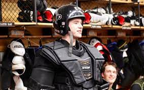 Carter Hart With The Pog Helmet After His Nhl Debut 12 18 18 They Beat The Red Wings 3 2 With Carter Doing A Nice Job Be Carter Hart Flyers Hockey Hockey Boys