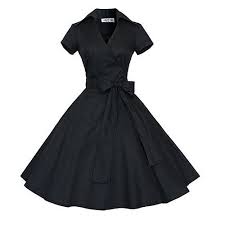 Women S Bow Daily Vintage Street Chic Loose A Line Dress Solid Colored Blue High Waist V Neck Spring Black Vintage Black Dress Retro Dress Rockabilly Dress