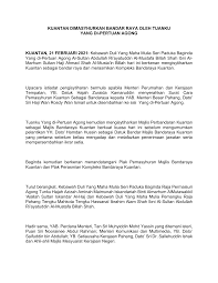 Yang dipertuan agong sultan abdullah merasmikan kuantan bandaraya pahang. Https Www Pahang Gov My Pahang Resources Pdf Berita 2021 Februari 21hb Kuantan Dimasyhurkan Bandar Raya Oleh Tuanku Yang Di Pertuan Agong Pdf