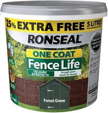 Ronseal RSLFLFGN4LAV One Coat Fence Life Forest Green New 4 Litre +25% :  Amazon.co.uk: DIY & Tools