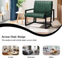 Kursi santai Sofa tunggal, kursi malas kulit berlapis kain berlengan  ergonomis dasar logam aksen untuk balkon ruang tamu