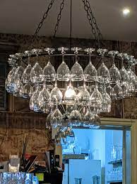 Wine glass chandeliers are quirky, showcasing. Wine Glass Chandelier In A Restaurant I Went To Last Night Interestingasfuck