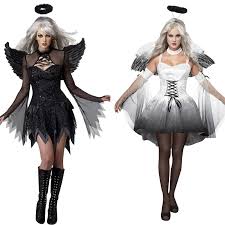 Composto da un abito intero di colore arancione con papillon; 2017 Costumi Di Halloween Per Le Donne Fantasy Cosplay Del Partito Del Vestito Operato Adulto Bianco Nero Fallen Angel Costume Con Le Ali Di Angelo Fallen Angel Costumes Halloween Costumecostume For Women Aliexpress