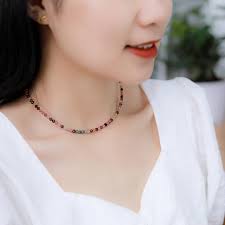 Collier en Tourmaline en pierre naturelle de 4mm, travail manuel, cadeau  pour femmes, bijoux de fête de mariage, ras du cou en améthyste en argent  Sterling 925