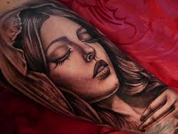 MARY • done by @katherinefarmertattoo #tattoos #mary #virginmarytattoo  #ourladyofguadalupe #religiousimagery #religioustattoos #blackandgreytattoo  #portrait #portraittattoo #neotraditional