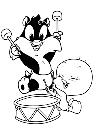 Tweety & sylvester coloring pages for kids. Baby Sylvester And Tweety Drumming Coloring Page Free Printable Coloring Pages For Kids