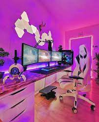I Could Sit Here For Hours A Day Pink Looks Amazing In Led Lights Video Game Room Design Gaming Room Setup Game Room Design