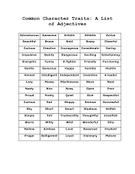 Personality Traits List For Characters Personality Traits List Personality Traits List Of Adjectives