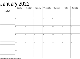 January 2022 Calendar With Notes Handy Calendars