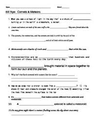 Bill Nye Comets Meteors Video Worksheet Bill Nye Nursing Student Tips Plants Worksheets