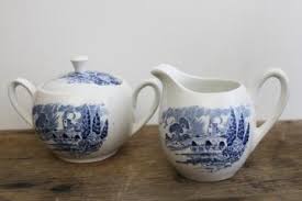 Round white sugar bowl with blue floral pattern. Blue White China